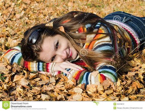 The Beautiful Girl On Autumn Walk Stock Photo Image Of Leaves Dreamy