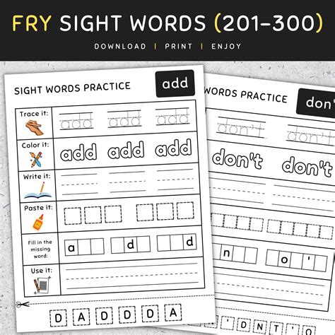 Fry Sight Words 201 300 Sight Words Worksheets No Prep Set 2