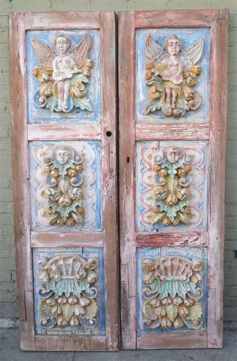Pair Of 19th C Spanish Carved Painted Doors At 1stdibs
