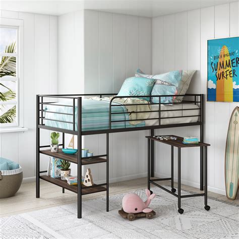 It is important that there is at least 5″ (125mm). Kids Metal Twin Loft Bunk Bed with 2 Open Shelves and ...
