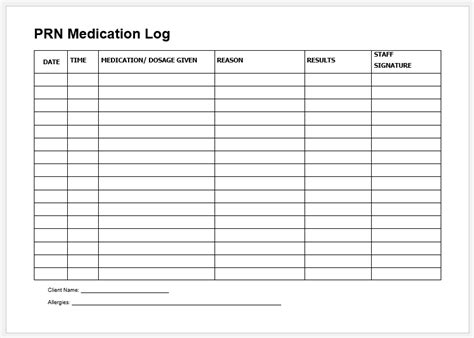 Prn Medication Record Sheet Log Printable Medical Forms Letters Photos