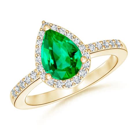 Pear Shaped Emerald Engagement Ring With Diamond Halo Angara