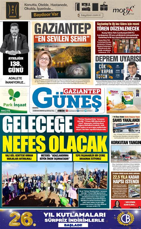 12 Kasım 2022 tarihli Gaziantep Güneş Gazete Manşetleri