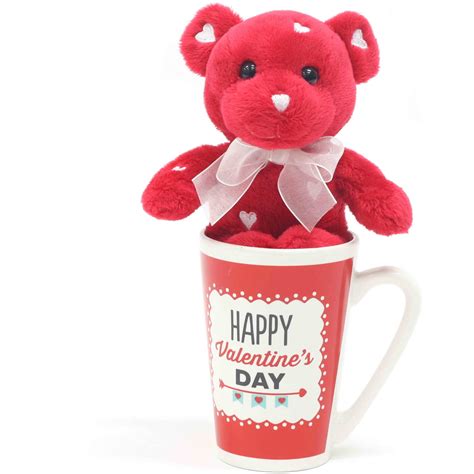 Valentine Red Plush Teddy Bear Latte Mug Set