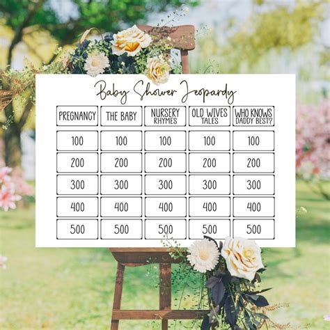 Printable Baby Shower Jeopardy Free Baby Predictions And Etsy