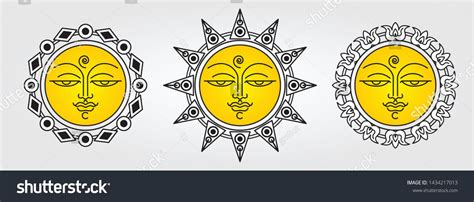 Sri Lankan Traditional Sun Face Line Stock Vector Royalty Free