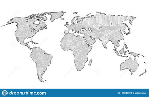 Doodle World Map Sketch Planet Earth Sketch Stock Illustration