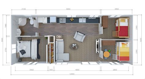 Inside, you'll fine three bedrooms and an open floor plan. 3 bedroom tiny house design plan one floor | Tiny house ...