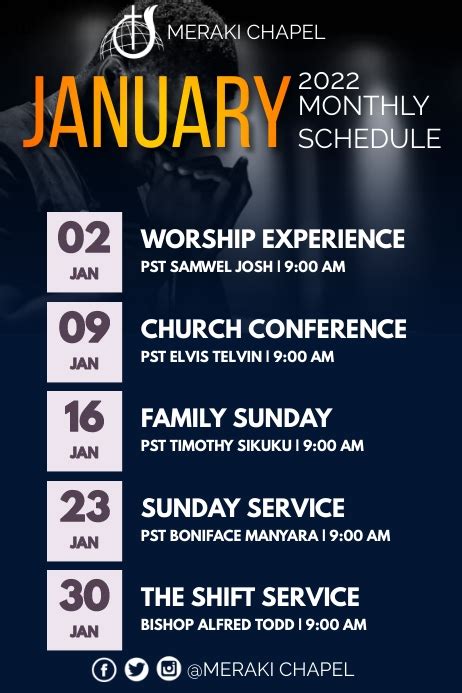 Church Monthly Schedule Template Postermywall