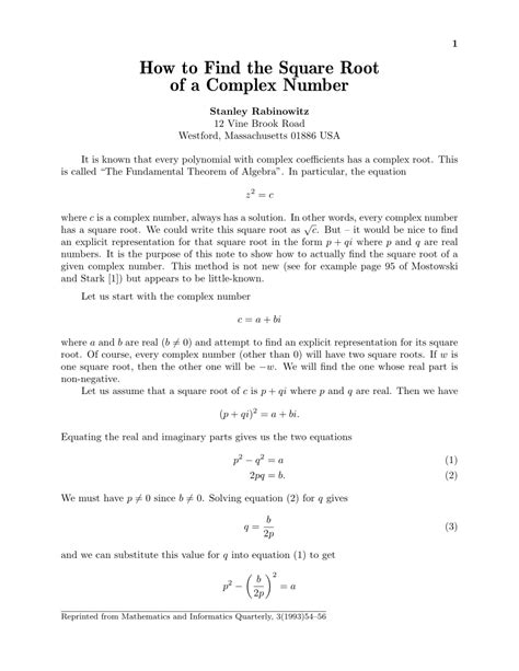 Feb 03, 2018 · so far, we have found the first digit of square root of 6241. (PDF) How to find the square root of a complex number