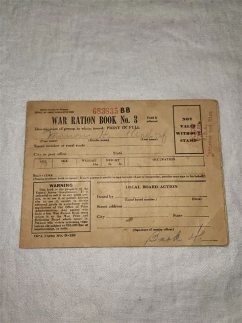 Vintage 1943 Wwii War Ration Book No3 No4 Marion H Wendorf 1000