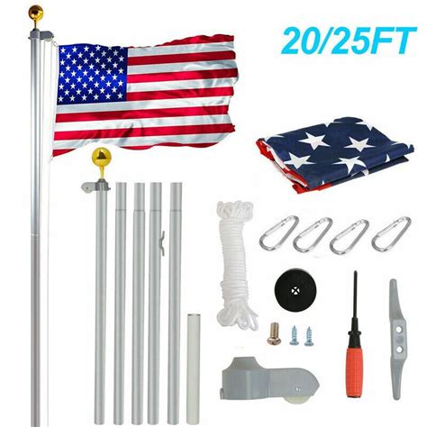 20 25ft sectional flag pole heavy duty aluminum flagpole kit fly 2 flags 25ft ebay flag