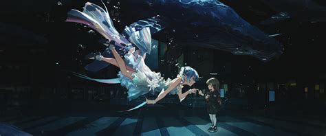 Wallpaper Ultrawide City Anime Girls Hatsune Miku Underwater