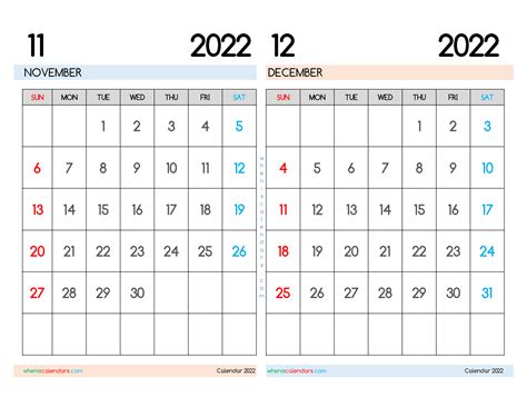 Free November December 2022 Calendar Printable Pdf 2022 Calendar