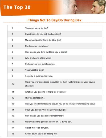 Offers The Top 20 Things Not To Say During Sex