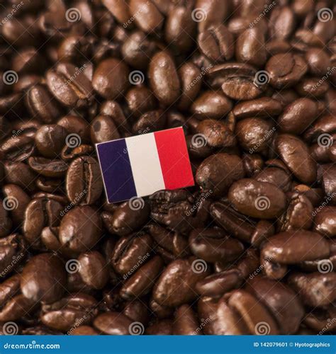 A French Flag Placed Over Roasted Coffee Beans Stock Image Image Of