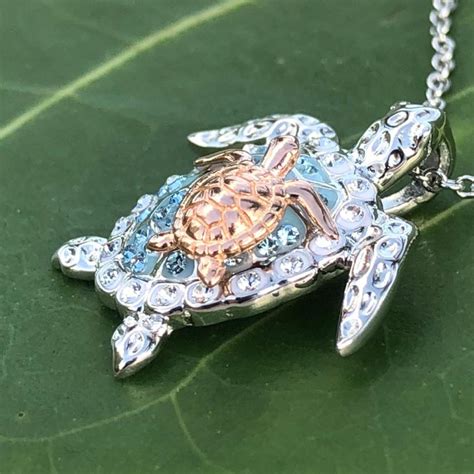 Turtle Necklace Mother Baby With Crystals Ocean Jewelry Store