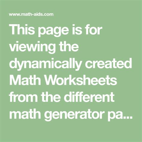 This Page Is For Viewing The Dynamically Created Math Worksheets From