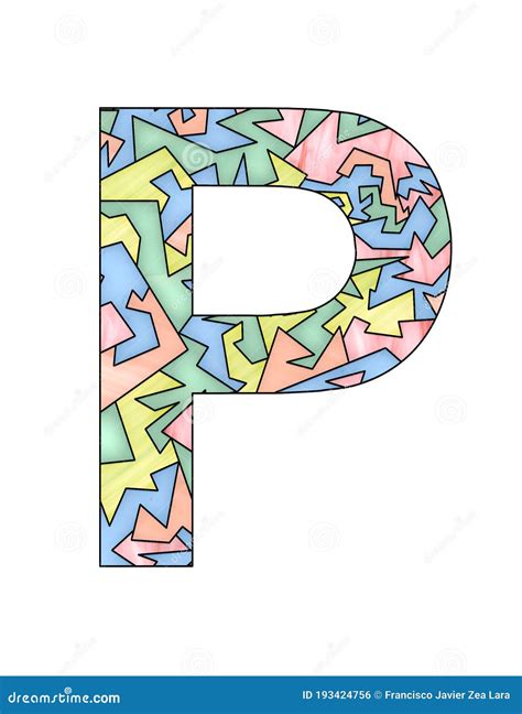 Letter P For Ad Design Or Text With Stained Glass Style Stock