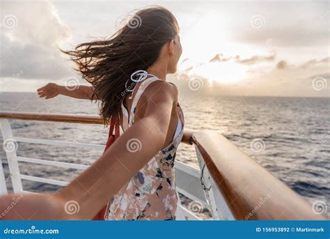 Cruise Ship Vacation Travel Woman Enjoying Freedom Holiday Tourist