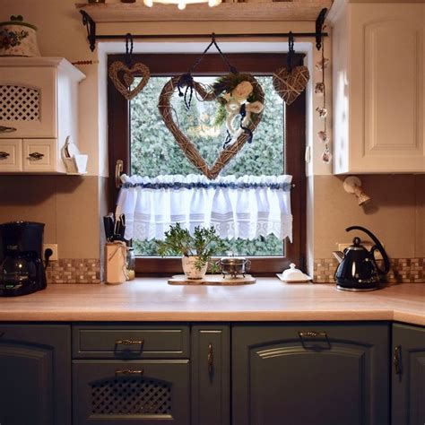 What kind of curtain rods for kitchen cabinets? Cottage linen valance French kitchen curtain with lace ...