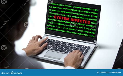 System Infected On Laptop Monitor Woman Working Office Hack Attack