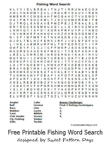 Printable Fishing Word Search Puzzles