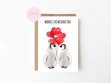 Penguin Happy Valentines Day Card Funny Printable Etsy