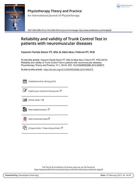 Pdf Reliability And Validity Of Trunk Control Test In Patients With