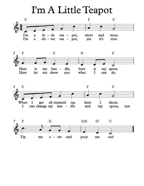 Free Sheet Music For Im A Little Teapot Childrens Song Enjoy Piano