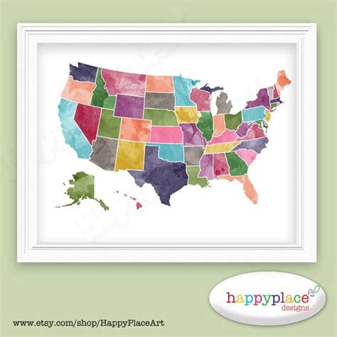 Bright Watercolor Usa Map Printable For Instant Download In Etsy