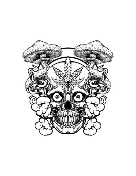Trippy Skull Mushroom Printable Pdf Trippy Stoner Digital Etsy