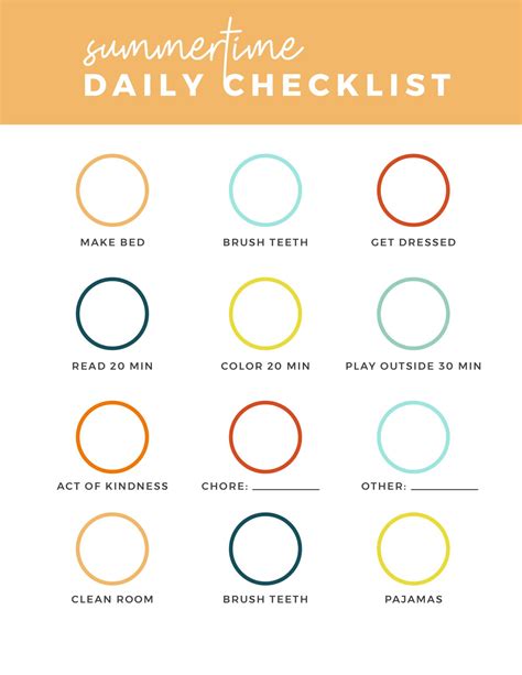 Summer Daily Checklist For Kids Free Printable Daily Checklist For