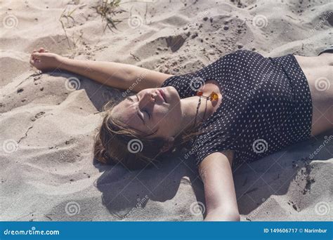Young Woman Laying On The Beach Stock Image Image Of Vacancy Trip