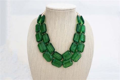 Emerald Green Faceted Gem Statement Necklace Etsy Necklace