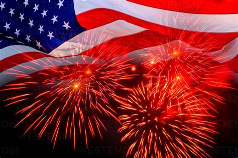 American Flag And Fireworks Stock Photo
