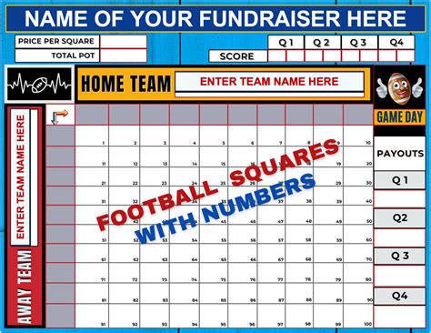 Editable Football Fundraiser Squares Edit Team And Fundraiser Name With