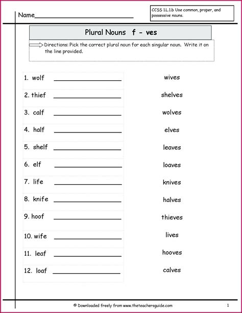 3rd Grade Noun Worksheets