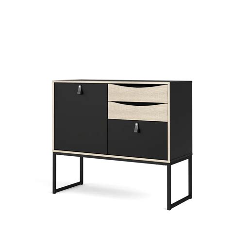 Carson Carrington Stubbe Black Matte And Oak Structure 1 Door Sideboard With 3 Drawers