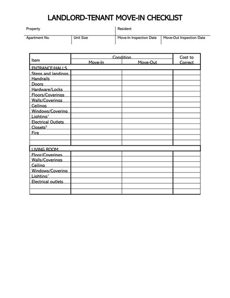 Free Move In Move Out Checklists For Landlord And Tenant