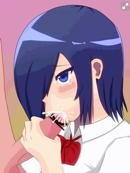Kirishima Touka Tokyo Ghoul Animated Animated Gif S Girl Blue Eyes Blue Hair Fellatio