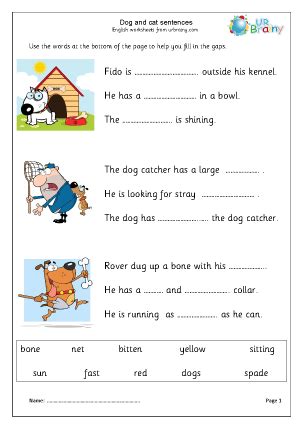 Authentic english listening and reading materials. Dog and cat: missing words - Story Writing by URBrainy.com