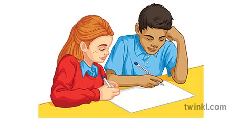 Two Children Working Together Group Work Student Class People General