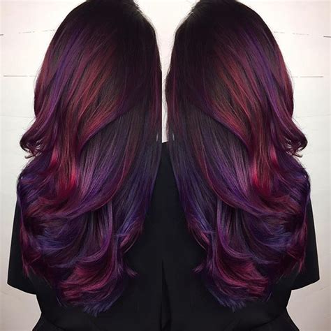 Dark Brown Hair With Purple And Deep Red Highlights Hair Color Purple Cool Hair Color Great Hair
