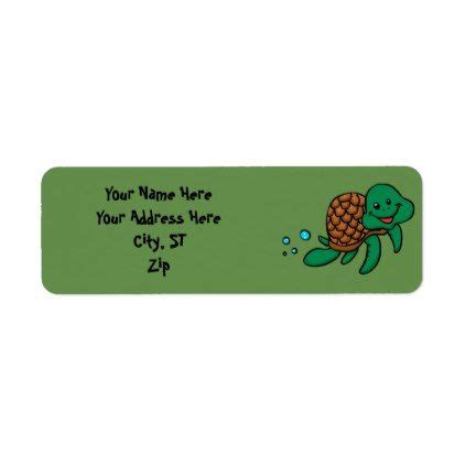 Cartoon Sea Turtle Label Zazzle Com Labels Custom Address Labels