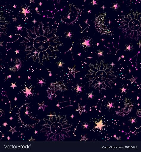 Space Galaxy Constellation Seamless Pattern Print Vector Image