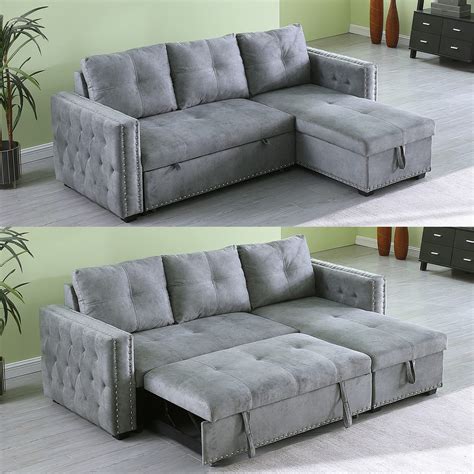 buy sectional sofa with chaise habitrio 91 l shape seat couch w pull out er bed reversible