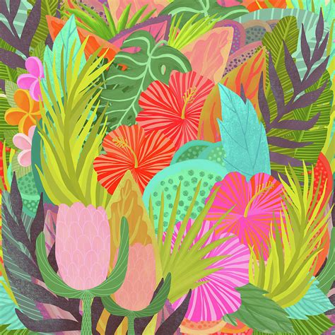 Stylized Tropical Plants And Flowers Digital Art By Sarah Constantino