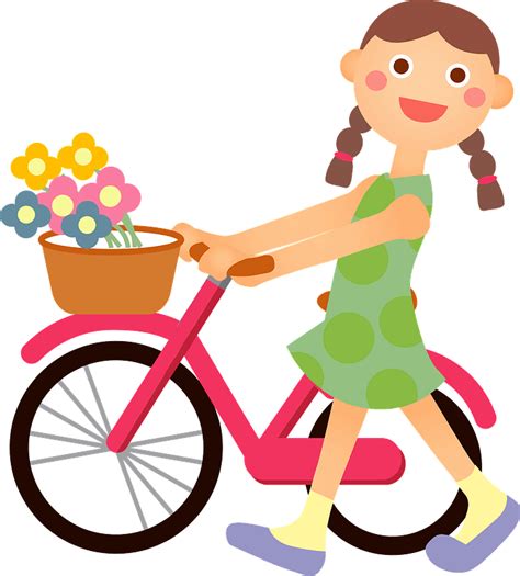 Girl Is Walking Her Bicycle Clipart Free Download Transparent Png