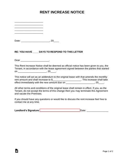 Notice Of Rate Increase Letter Template